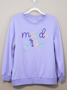 Mardi Gras Lavender Embroidered Sweatshirt New Orleans Purple Crewneck
